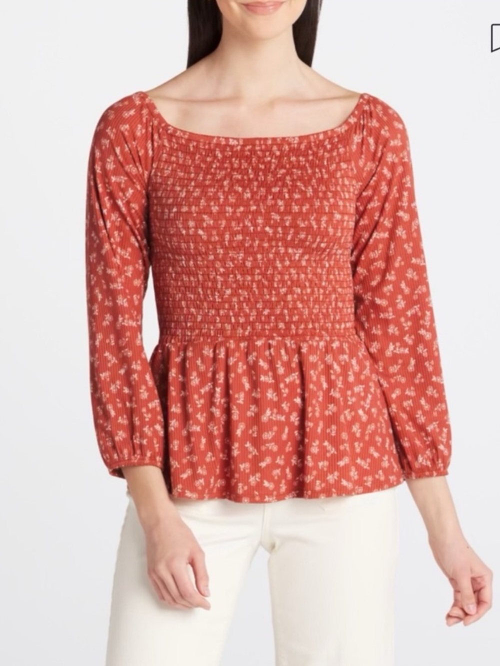 Kaileigh Hanford Smocked Off-Shoulder Top